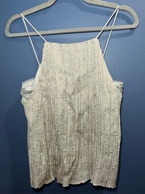 Dance & Marvel Cream Pleated Top with Subtle Sheen and Sequins on Back - Small